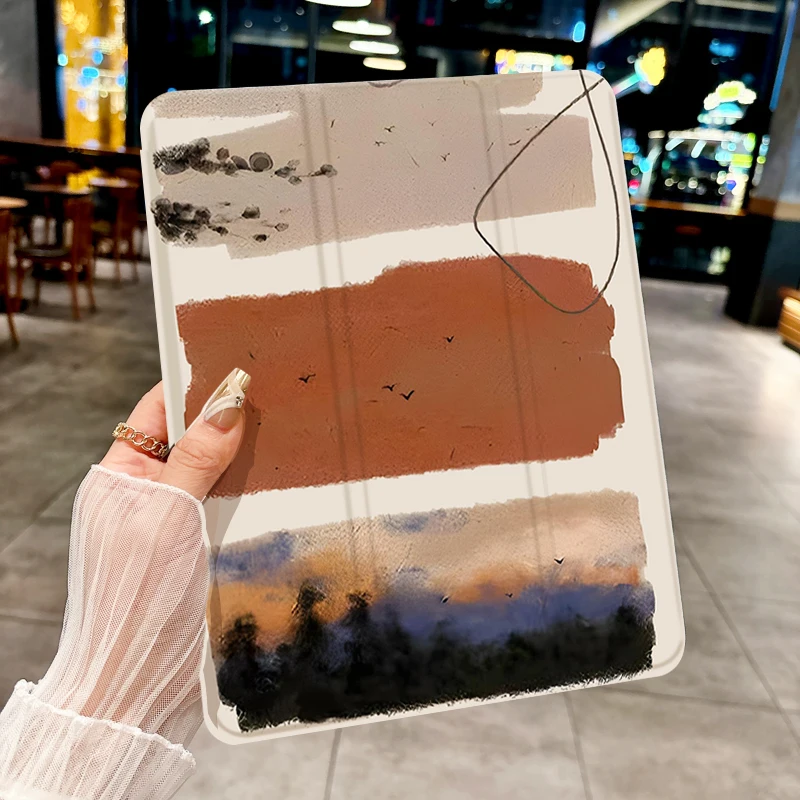 Ins Hermoso patrón de atardecer funda para tableta triple para iPad pro 10/11/2020/6th/7th /8th /Air 3rd/Air 4th/9th gen/Air 5th Gen 2022