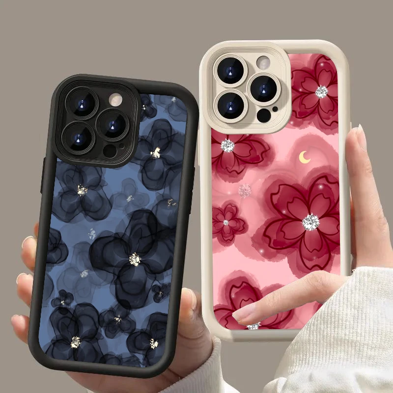 Funda de teléfono de silicona con diseño Floral de diamante para Samsung Galaxy S25 S24 S23 S22 Ultra Plus FE A26 A33 A25 A16 A56 A06 A24 A32