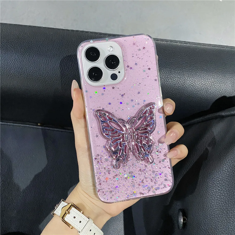 Funda de silicona con soporte de mariposa y purpurina para Samsung Galaxy, A52, A51, A50, A22, A32, A21S, A72, A71, A70, A20, A30S, A10S - imagen 4