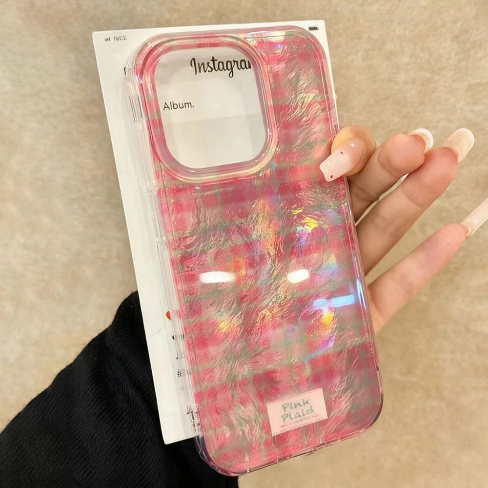 Funda de teléfono con patrón de rejilla de empalme rosa para iphone 17 Air 16 15 14 13 11 12 Pro Max 7 8 Plus X XS XR SE 2022 2020 16e, funda para mujer