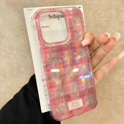  Funda de teléfono con patrón de rejilla de empalme rosa para iphone 17 Air 16 15 14 13 11 12 Pro Max 7 8 Plus X XS XR SE 2022 2020 16e, funda para mujer