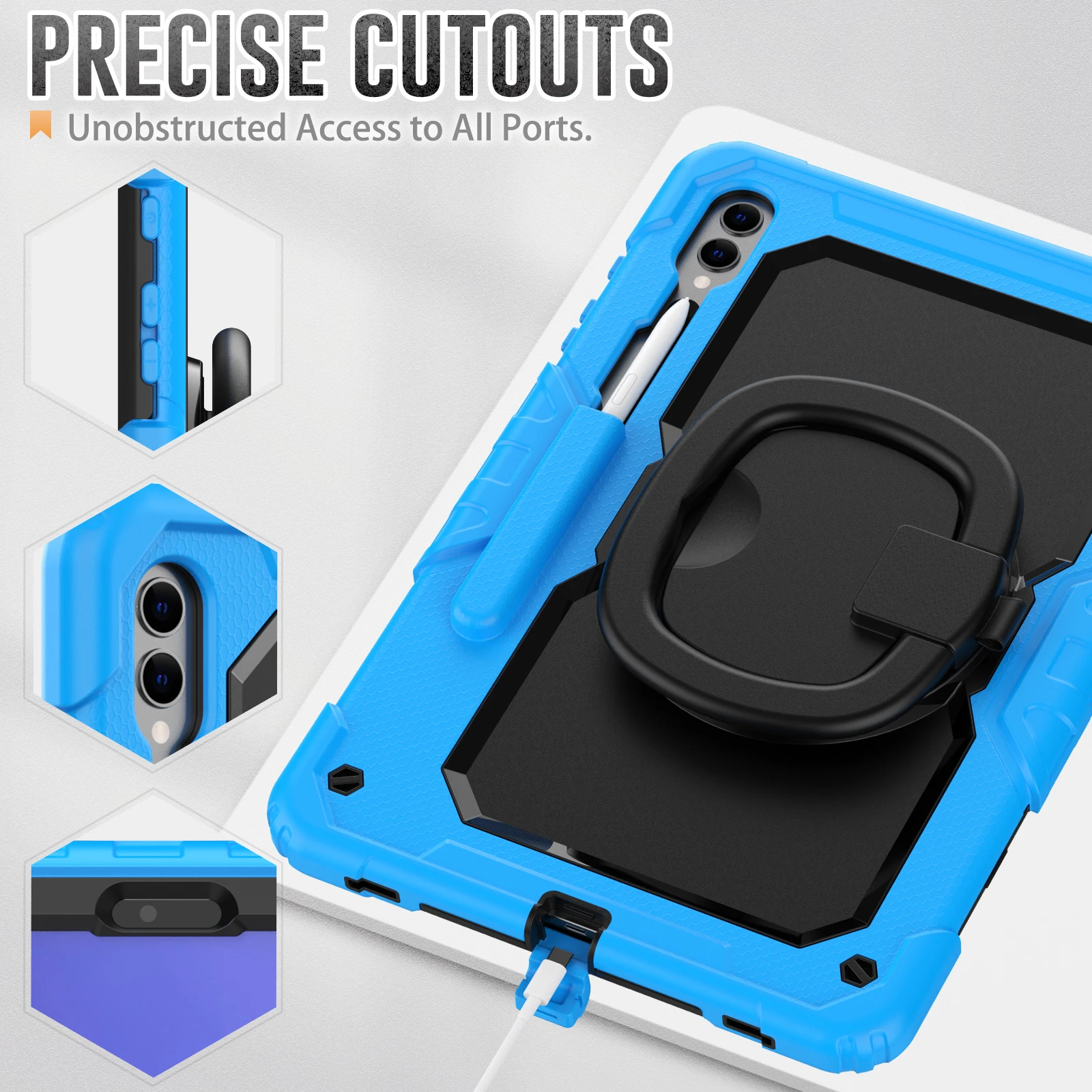 Funda con soporte para Samsung Tab S10 S9 FE S8 S7 Plus 12,4 "SM-X820 826 X610 616 X810 816 X800 806 T730 735 T970 975 cubierta de agarre de mango - imagen 5