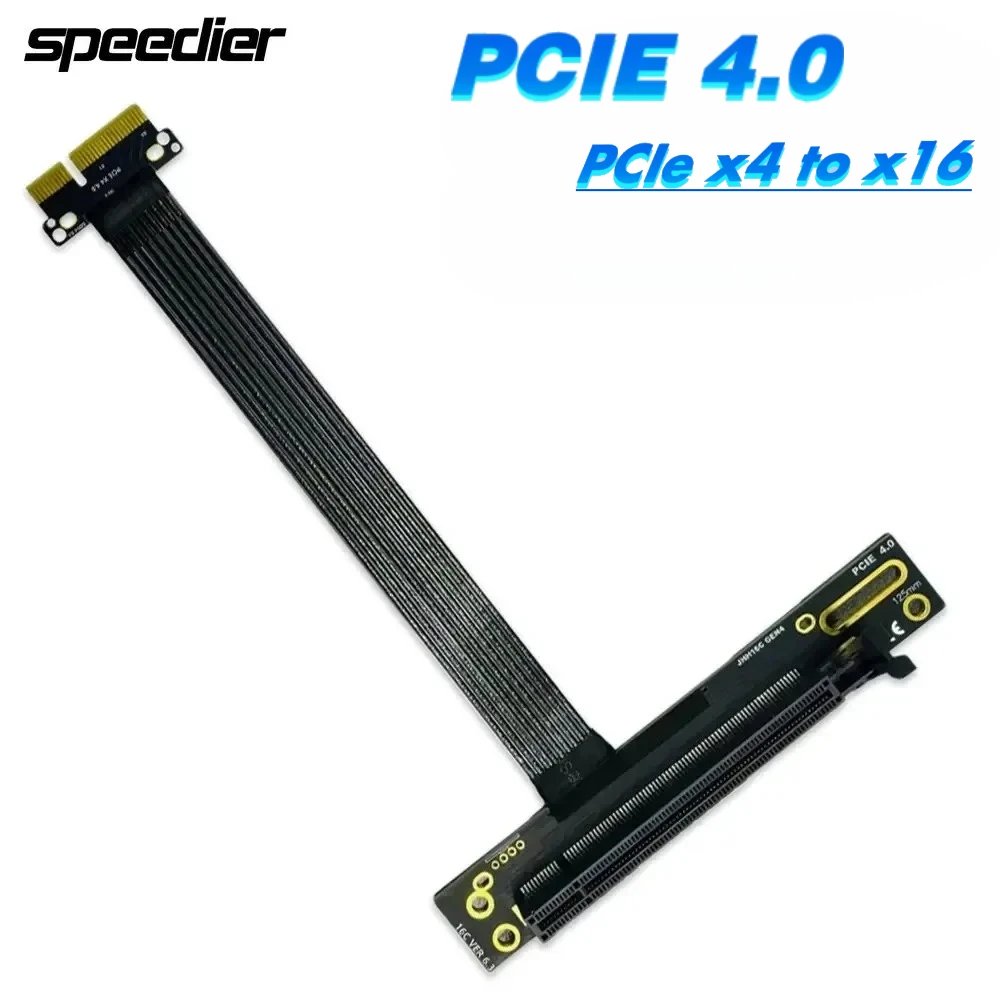 Cable de extensión vertical PCI-E 4,0 4X a 16X blindado PCI Express GEN4 PCIe X4 a X16 Cable extensor 90 adaptador elevador SSD GPU en ángulo - imagen 2