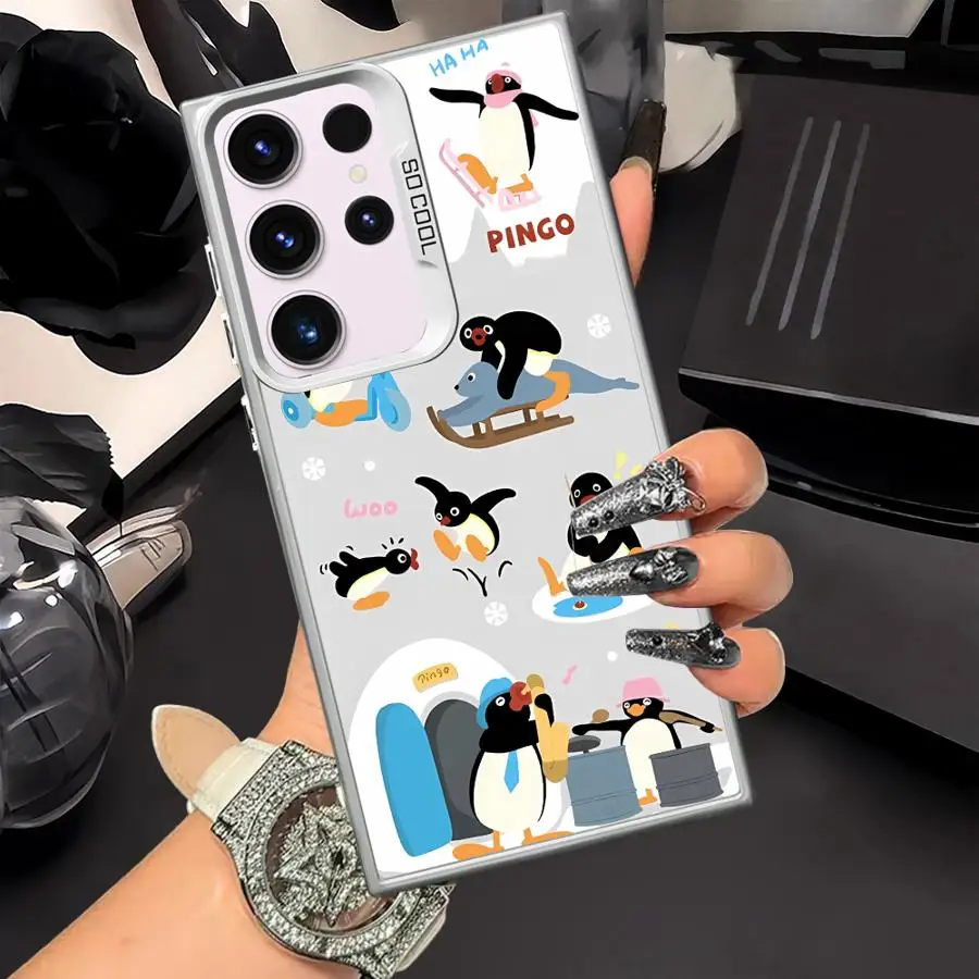 Nieve invierno dibujos animados p-ingu funda trasera de teléfono para Samsung Galaxy S23 S25 S24 FE S22 S23 Note 20 Ultra S21 S20 Plus - imagen 3