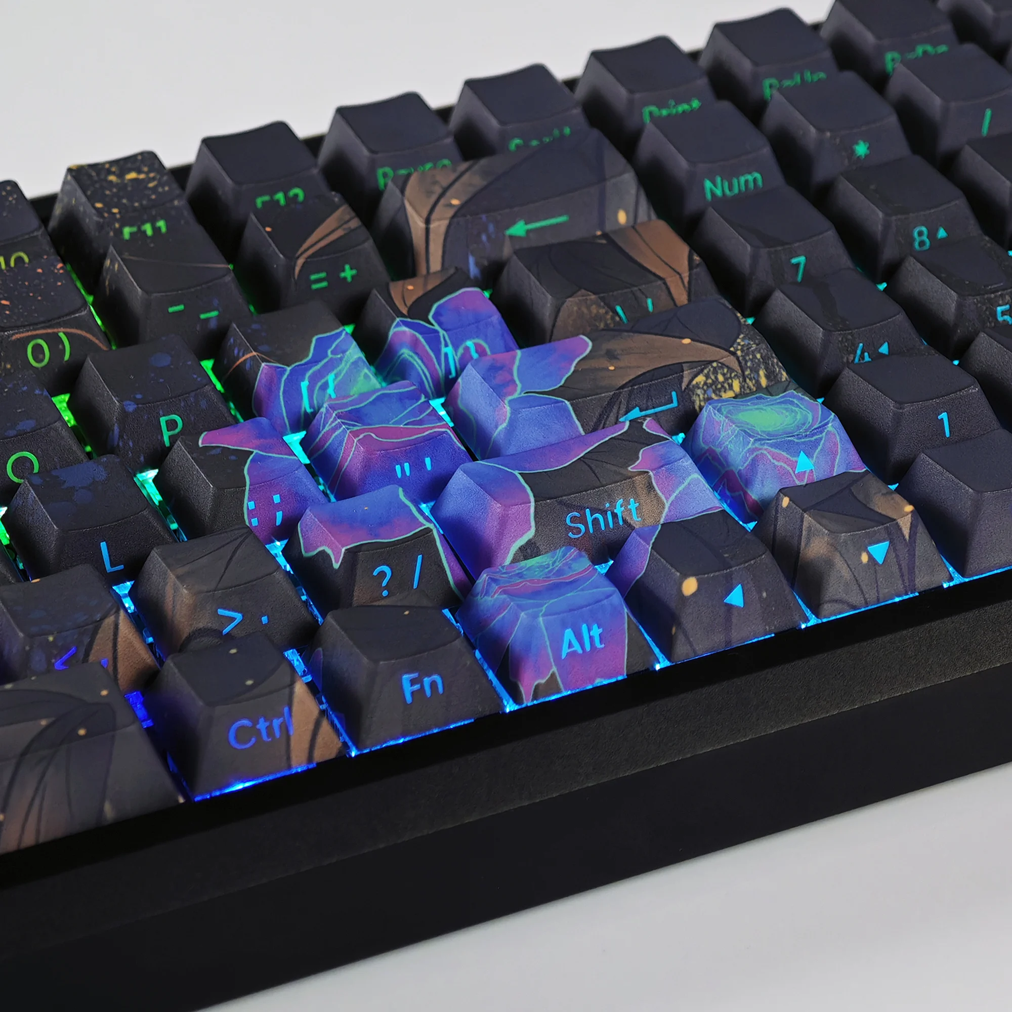 YMDK-teclas con tema de peonía azul y púrpura, precioso 132 retroiluminado, 128 teclas, tinte lateral, Sub PBT, perfil de cereza para teclado mecánico MX - imagen 2