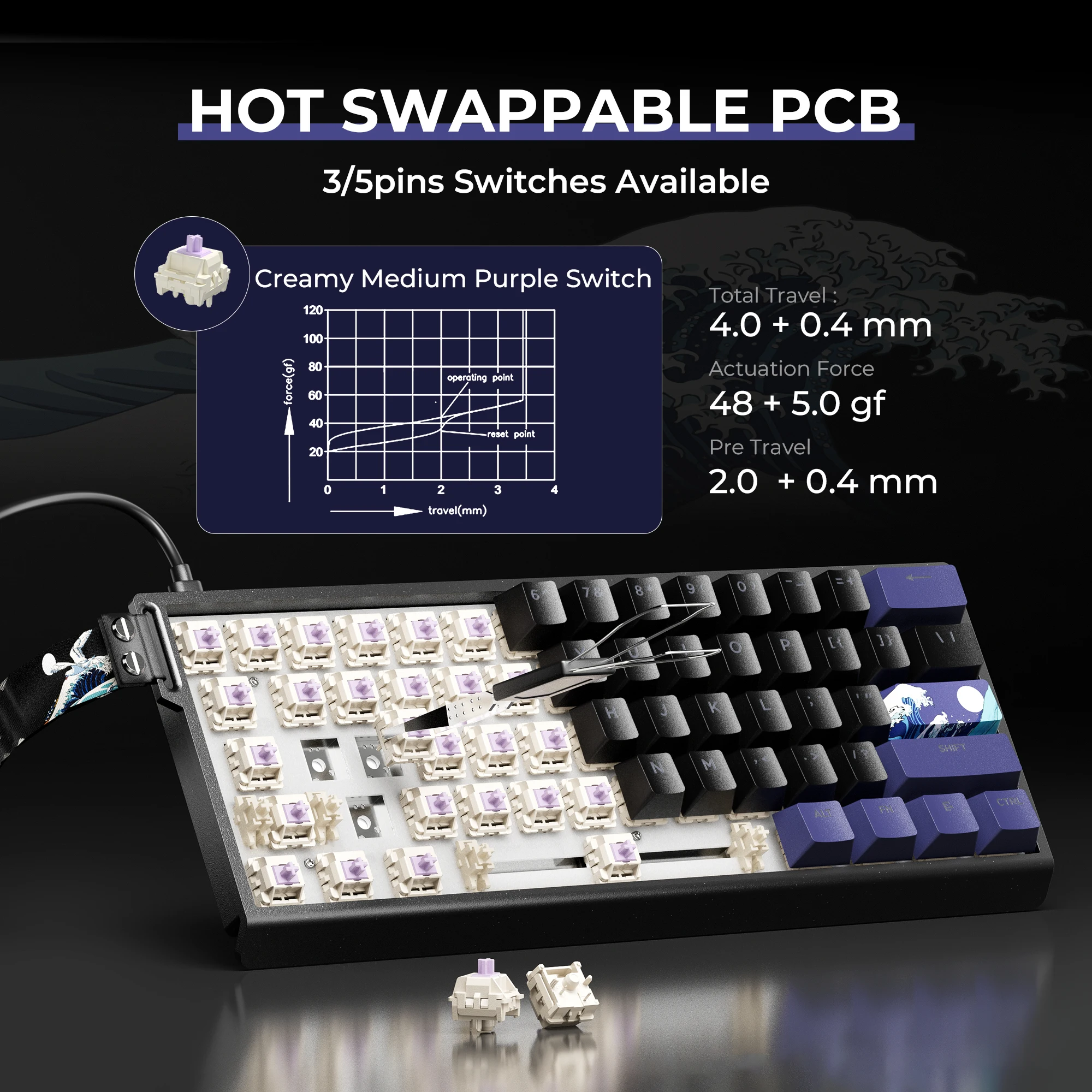 XVX H61 Kanagawa CNC aluminio 60% Teclado mecánico con cable interruptores de intercambio en caliente RGB completo con teclas PBT - imagen 3