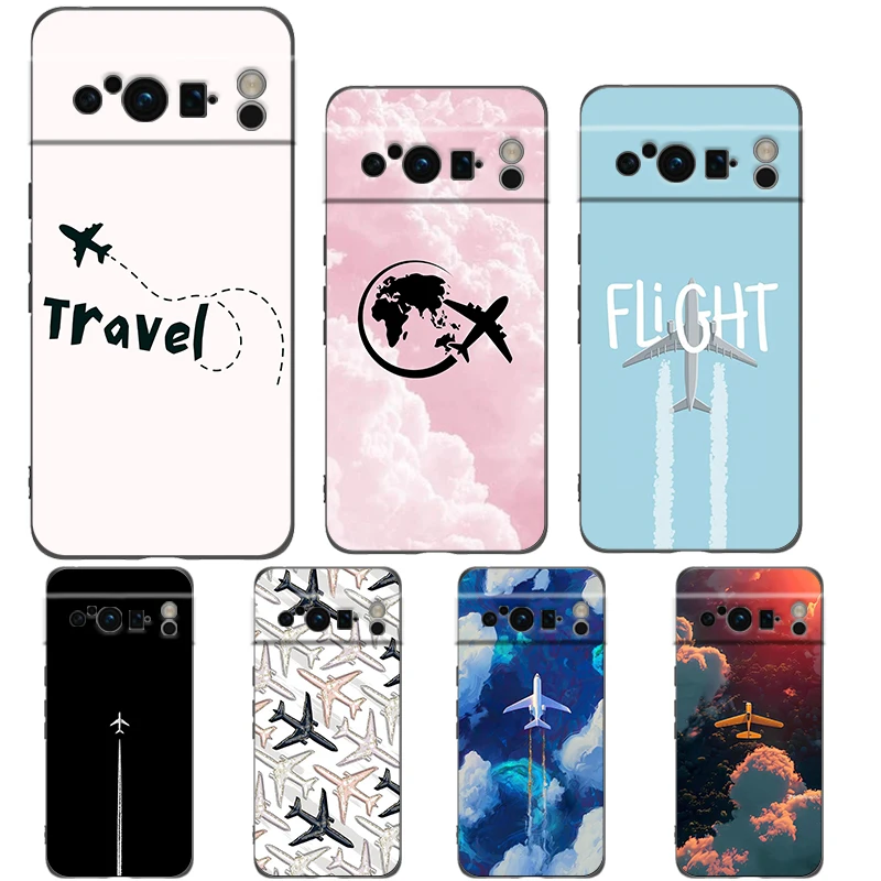 Para Google Pixel 10 Pro funda de teléfono Pixel 9 Pro XL TPU funda Pixel 8 Pro 9A 8A 7A 7 6A 6 Pro funda suave patrón de avión