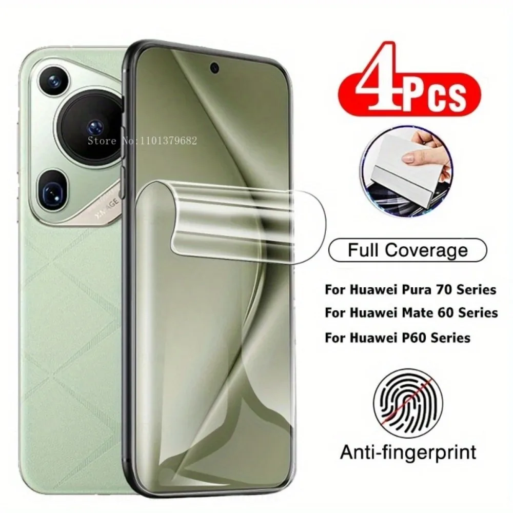 Película de hidrogel suave transparente HD, 4 Uds., para Huawei Pura 70 70 Pro Plus 70 Ultra P60 P60 Pro Plus Mate 60 60 Pro Plus sin vidrio
