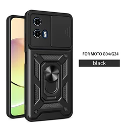 Funda para Motorola Moto G04 G24 Funda deslizante lente de cámara armadura Funda de teléfono para Moto G04 funda G24 soporte magnético anillo protección Cov