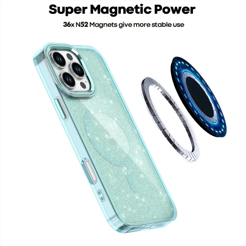 Funda magnética de carga inalámbrica con purpurina de lujo para fundas Magsafe para iPhone 16 15 14 Plus 13 12 Pro Max 11 XR a prueba de golpes - imagen 5