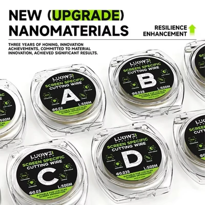 LUOWEI SUPER 500M separación de pantalla Nano alambre de diamante 0,02/0,028/0,03/0,035MM para herramienta de corte de separación de pantalla de reparación móvil - imagen 3