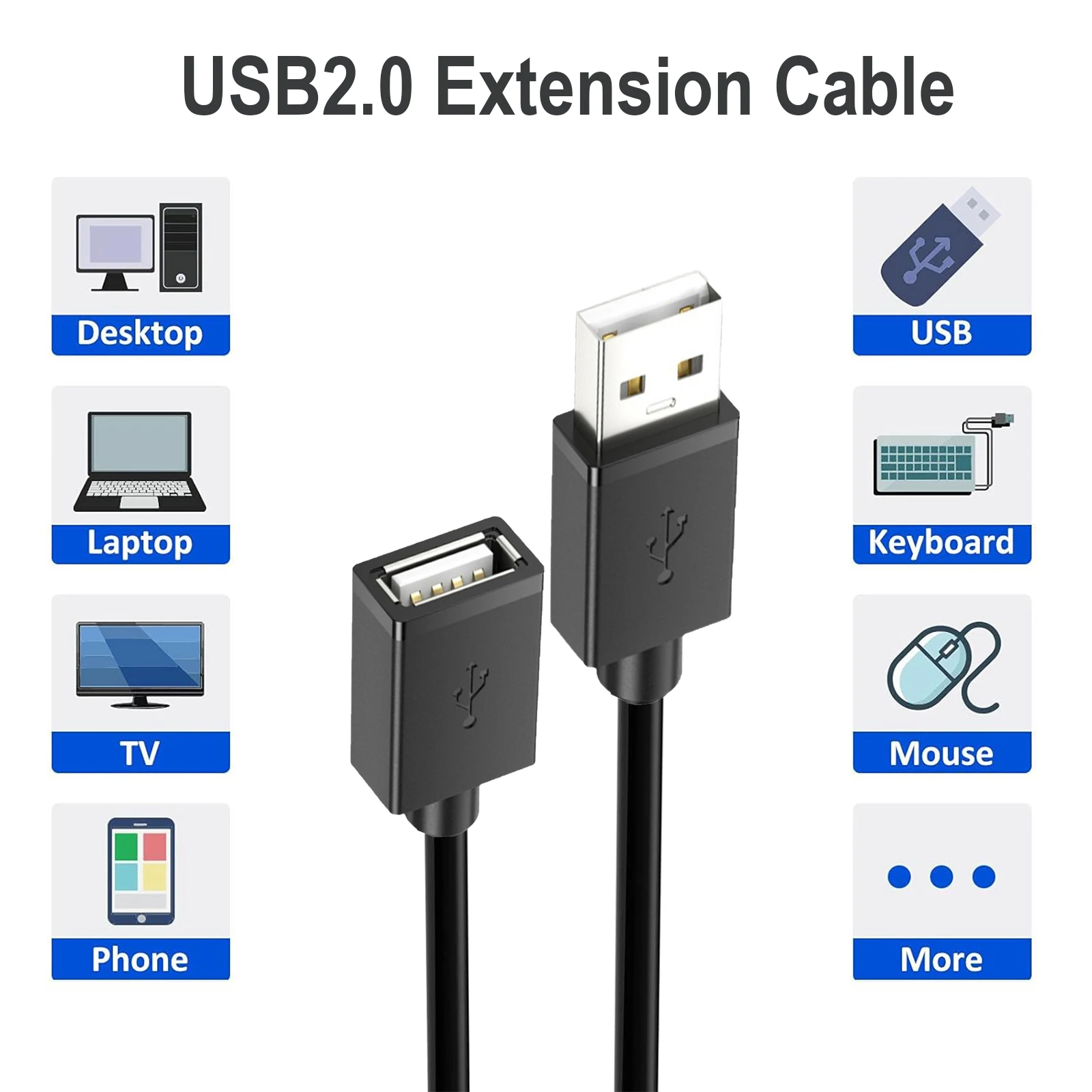 Cable de extensión USB2.0, Cable de extensión de sincronización de datos macho a hembra de 480mbps para ordenador portátil, PC, ratón para juegos, TV inteligente, disco duro PS4 - imagen 2