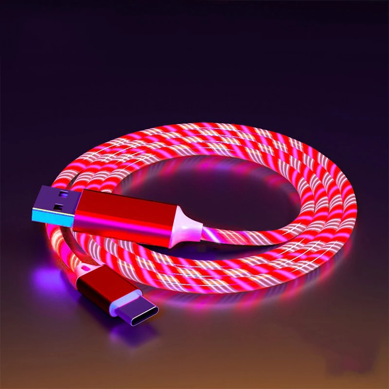 Cable USB LED luminoso tipo C para Samsung, Xiaomi, OPPO, Huawei, IPhone, cargador rápido, Cable de datos, Cable LED de luz que fluye - imagen 4