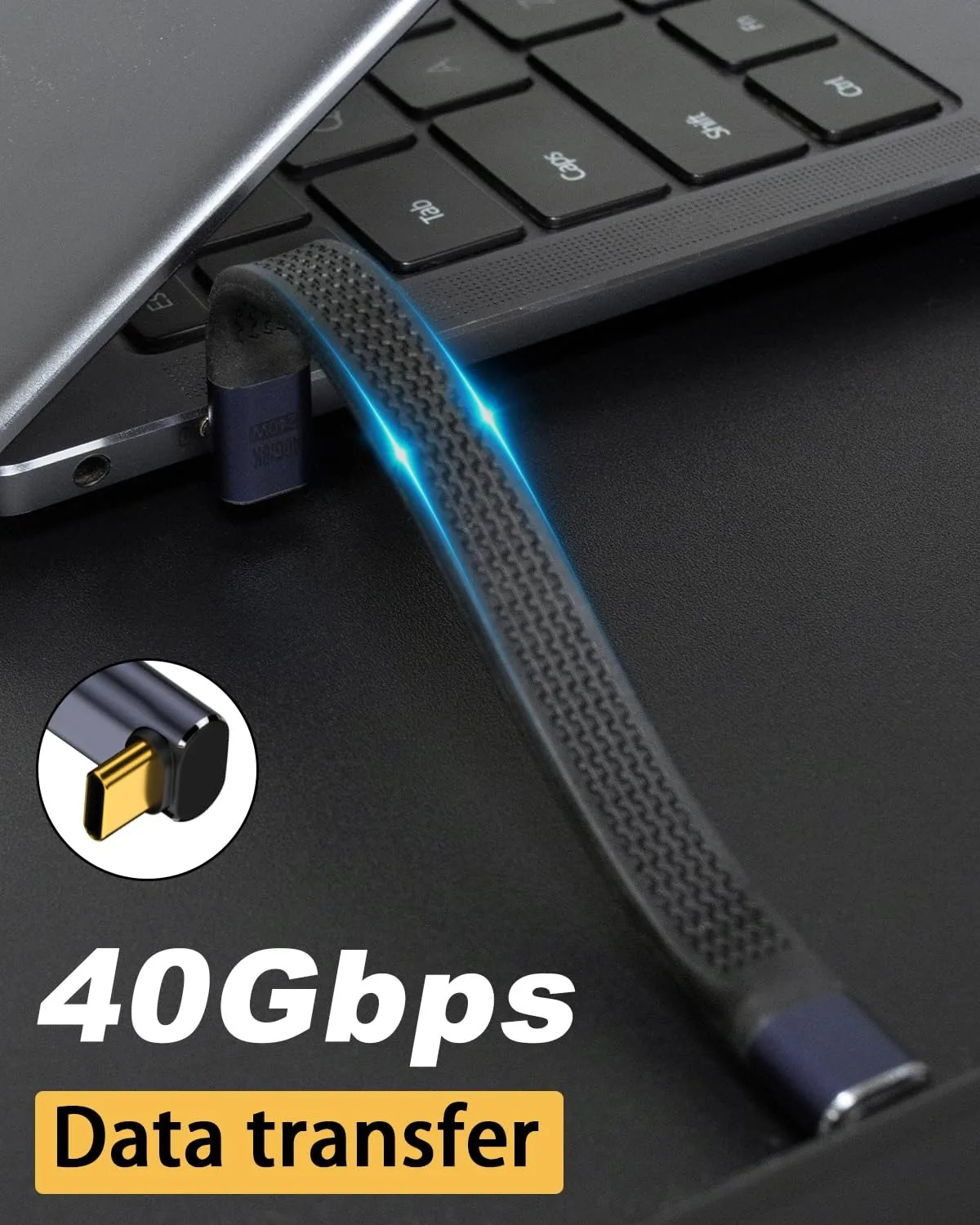 Cable de datos Thunderbolt3 USB4 C a C de 90 grados, 8K @ 60Hz, 40Gbps, PD 3,1, 240W, Cable de carga corto Flexible para disco duro móvil de teléfono - imagen 3
