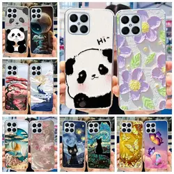 Funda de silicona transparente para Honor X8 X 8 Honor X8, carcasa suave con diseño de Panda y flores pintadas, TFY-LX1 TFY-LX2