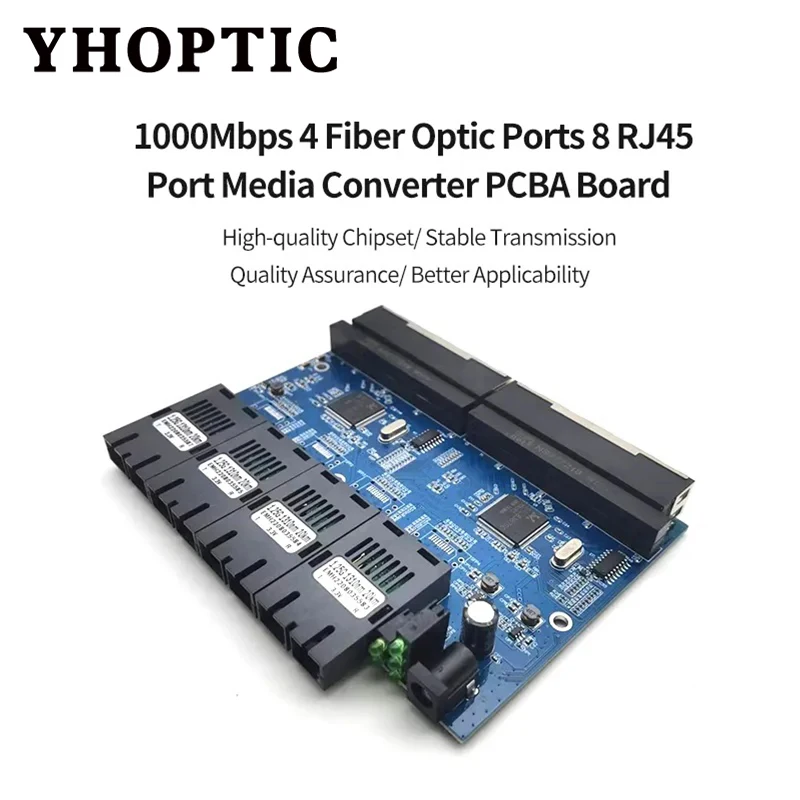 Conmutador convertidor de fibra óptica PCBA Borad de 100/1000Mbps, 4 puertos de fibra, 8 puertos RJ45, transceptor de fibra monomodo SC Simplex/Duplex - imagen 2