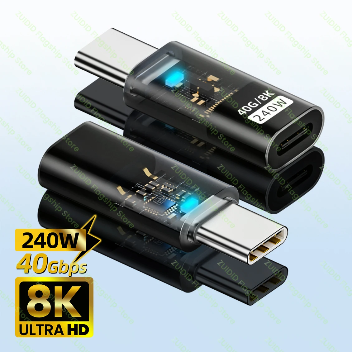 Adaptador transparente PD240W USB4.0 40Gbps tipo C a C 8K @ 60Hz 5A Cable de carga rápida para iPhone 15 14 MacBook Pro Samsung Galaxy