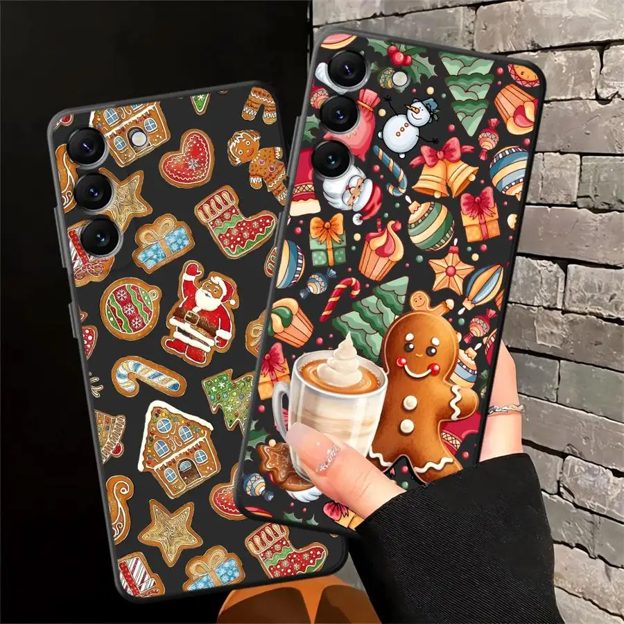Funda de teléfono suave negra para Samsung Galaxy A30 A15 A05 A70 A17 A40 A16 A10 A12 A04 A50 A06 A20 A13 galletas de dibujos animados de Navidad - imagen 3