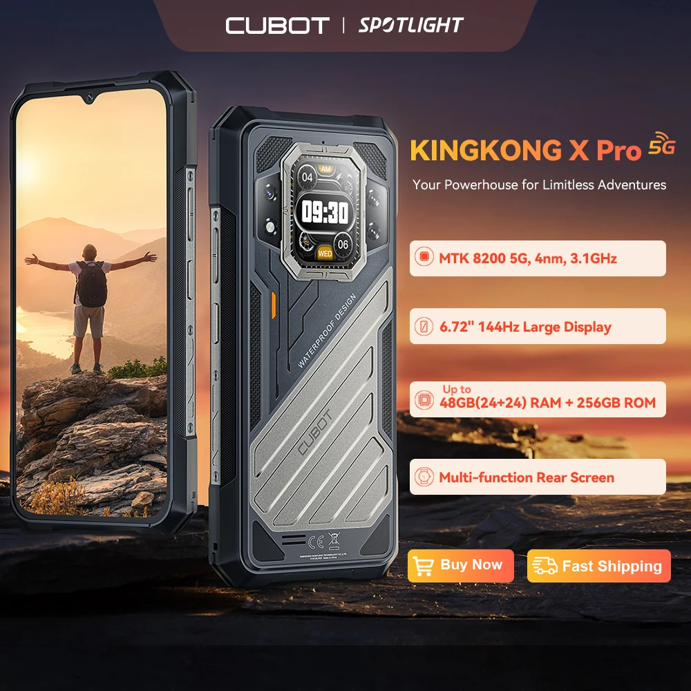 [Estreno mundial] CUBOT KINGKONG X PRO, robusto telefono Smartphone 5G, Dimensity 8200, 4nm, 3,1GHz, Pantalla de 6,72" a 144Hz, Batería de 10200mAh, 24GB RAM (12+12GB ampliados), 256GB ROM, Cámara de 100MP,5G movil NFC