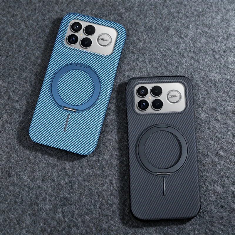 Para Xiaomi POCO F8 Ultra funda dura de PC anillo de fibra de carbono soporte cubierta trasera protectora magnética para Xiaomi POCO F8 F7 F6 Pro Shell