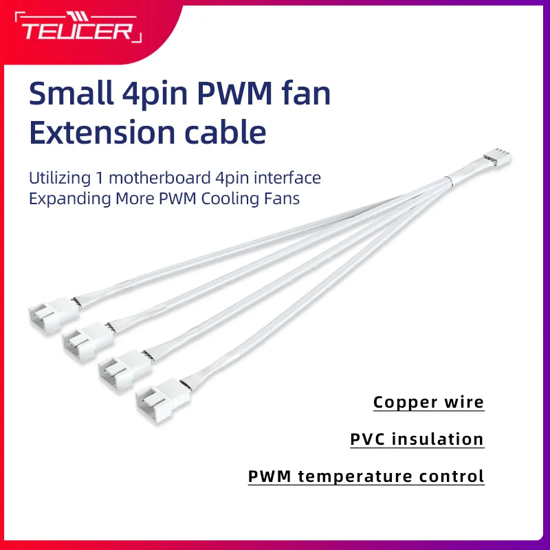 TEUCER 1/2/3/4 vías 4 pines PWM divisor hembra a 3/4 pines PWM Cable adaptador para computadora CPU ventilador con funda Cable de alimentación
