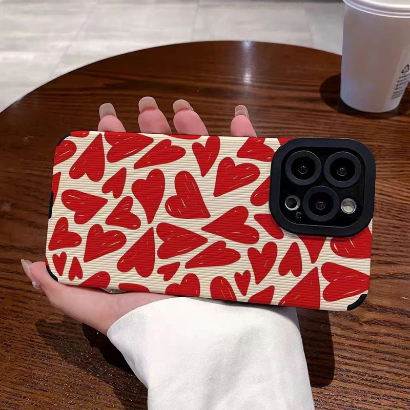 Funda de silicona a prueba de golpes para iPhone, carcasa Irregular de cuero rojo con corazón de amor para iPhone 14, 13, 15, 11, 12 Mini Pro Max, 7, 8 Plus, SE, X, XR, XS - imagen 5
