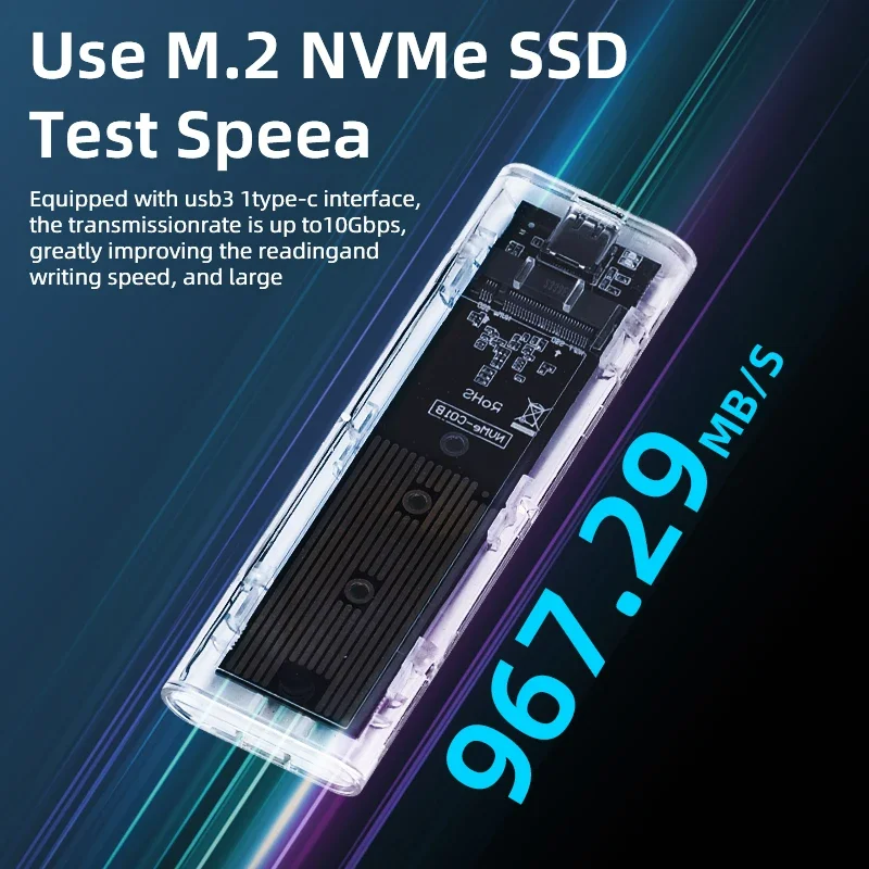M.2 NVME PCIe NGFF SATA protocolo Dual SSD carcasa transparente USB tipo C 10Gbps PCI-E M2 SSD caja de disco duro externo transparente - imagen 2