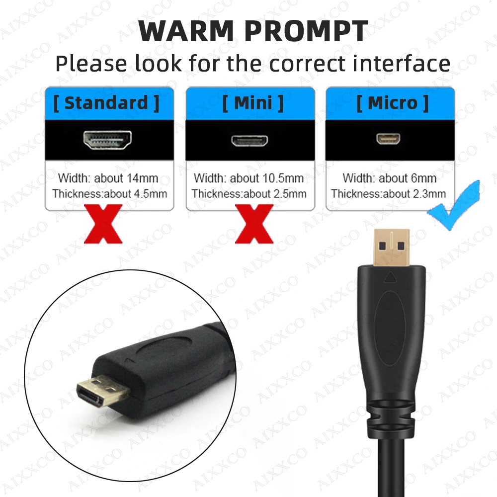 AIXXCO 1m 1,5m 2m 3m V1.4 macho a macho Compatible con HDMI a Micro HDMI Cable 1080p 1440p para HDTV PS3 XBOX 3D - imagen 2