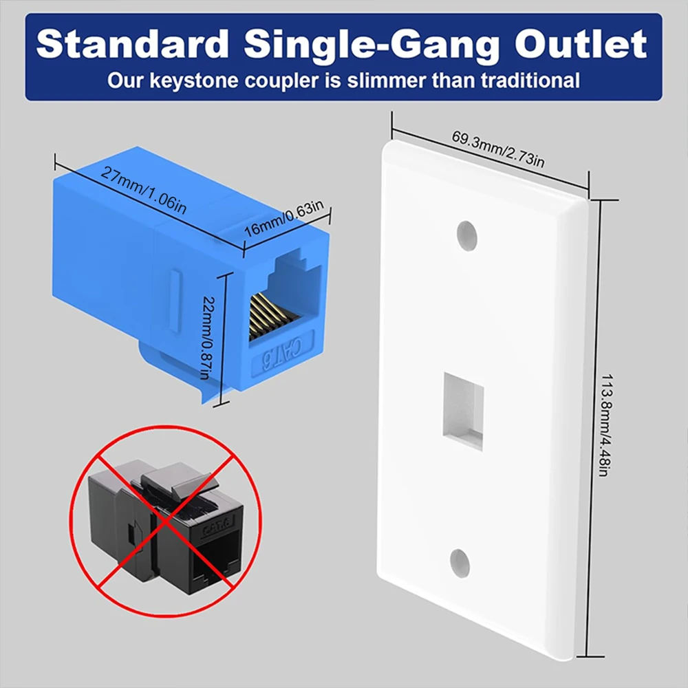 ZoeRax placa de pared Ethernet Cat 6, placa de pared Ethernet hembra-hembra extraíble Compatible con dispositivos Ethernet Cat6/5/5e - imagen 4