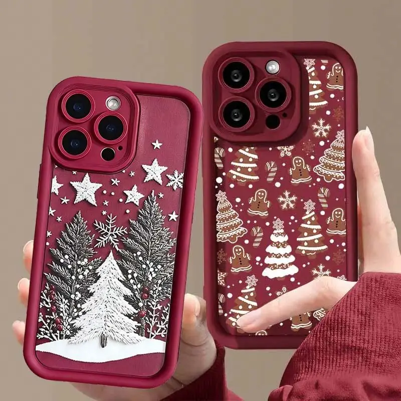 Funda con gráfico de árbol de Navidad rojo vino para Honor 400 Lite 200 Pro Magic 7 Lite X9A X9B X8B X6A X7A X8A X7B X8C 5G de silicona