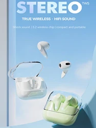Mini auriculares inalámbricos intrauditivos con estuche transparente, alta duración de la batería, auriculares Bluetooth con cancelación de ruido y baja latencia