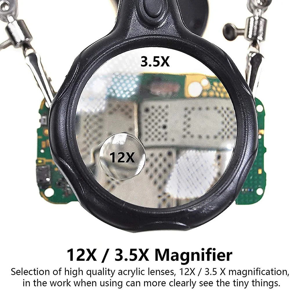 Welding Magnifying Glass with LED Light 3.5X 12X Lens Auxiliary Clip Loupe Desktop Magnifier Third Hand Soldering Repair Tool - imagen 5