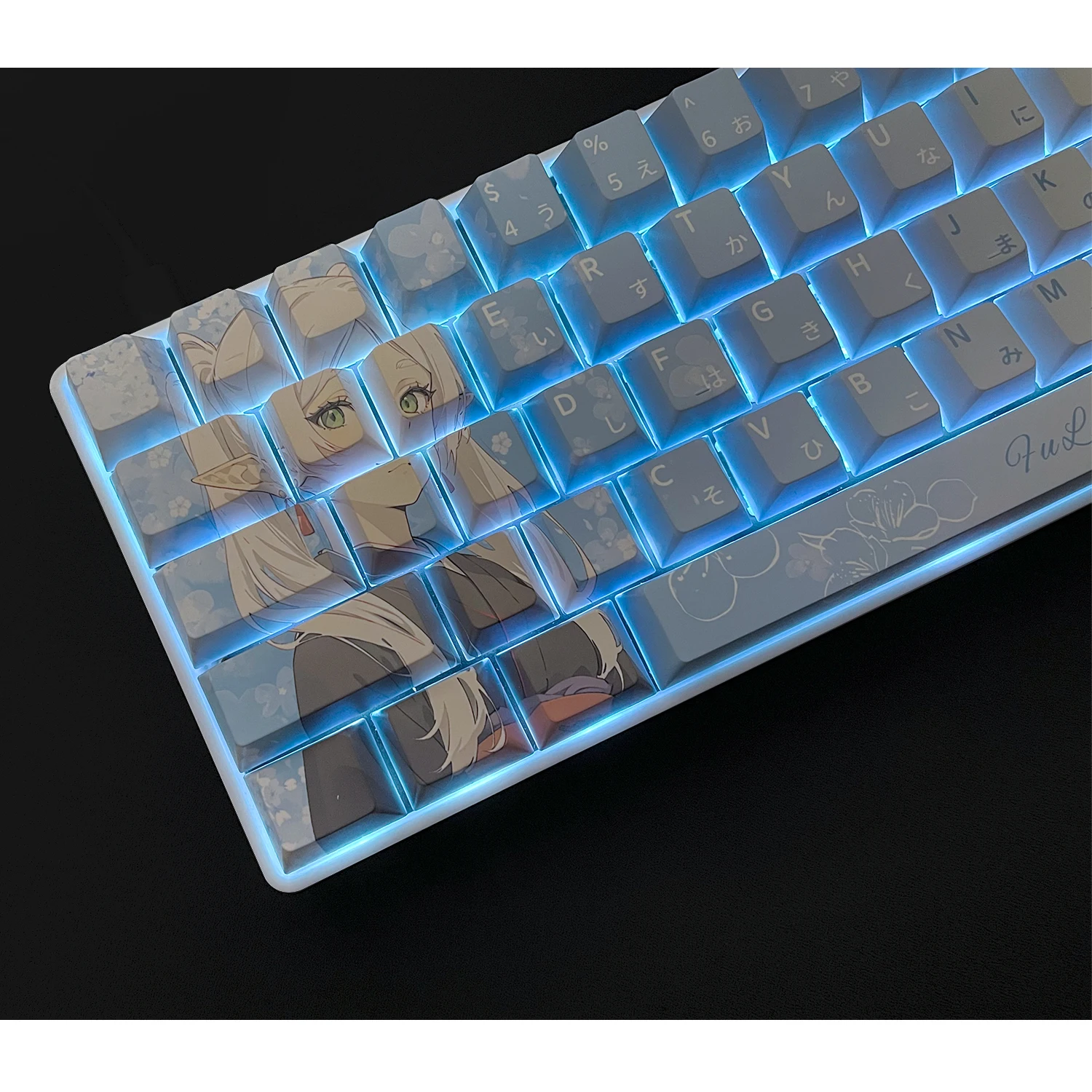 Juego de teclas con tema de Anime, color azul y blanco, PBT 61 64 68 75, diseño de teclas con perfil de cereza, teclas personalizadas para teclado mecánico - imagen 4