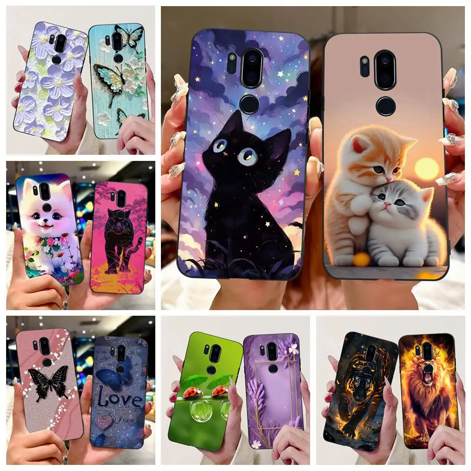 Para LG G7 ThinQ funda lindo gato de lujo cubierta pintada suave funda de teléfono delgada para LG G7 ThinQ G7Thinq LM-G710 G710 G7 + bolsas de cubierta trasera