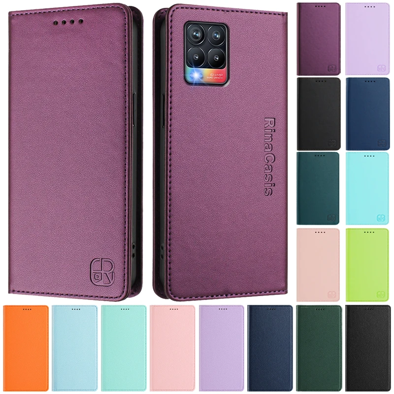 Para Realme 8 Pro Funda con ranura tipo billetera para Realme 8 pro RMX3081 Funda para OPPO Realme8 5G 8Pro Funda magnética para teléfono Funda Coque - imagen 2