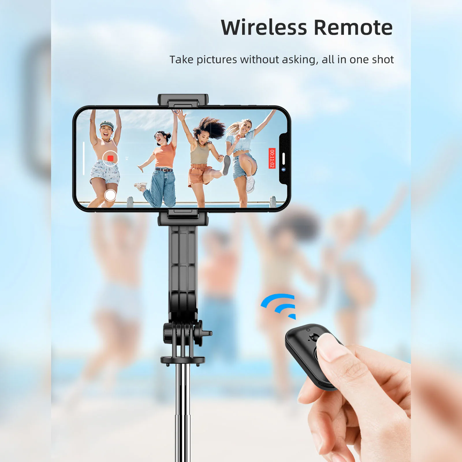 C01 trípode con control remoto Bluetooth para Cámara de Acción Smarthone, palo Selfie con Clip desmontable para teléfono, Vlog - imagen 4