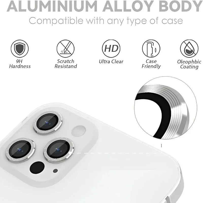 Película de lente de cámara de Metal de posicionamiento, 2-3 uds., para IPhone 17 16 15 14 13 12 Pro Max, accesorios de cubierta de anillo de Metal de cámara inastillable