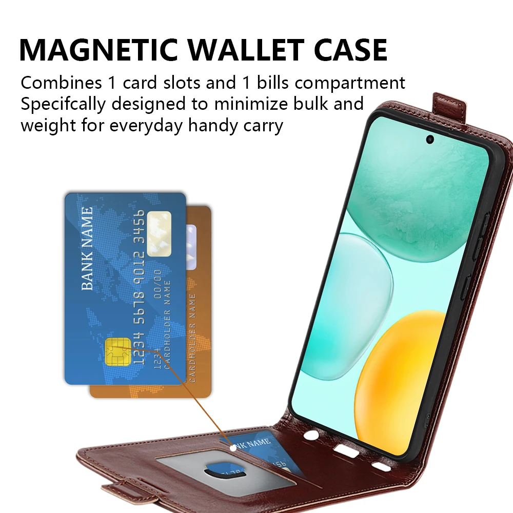 Funda de cuero con tapa para Honor X6C, funda suave, billetera Vertical, ranura para tarjeta de crédito de cuero para Honor X6C - imagen 3