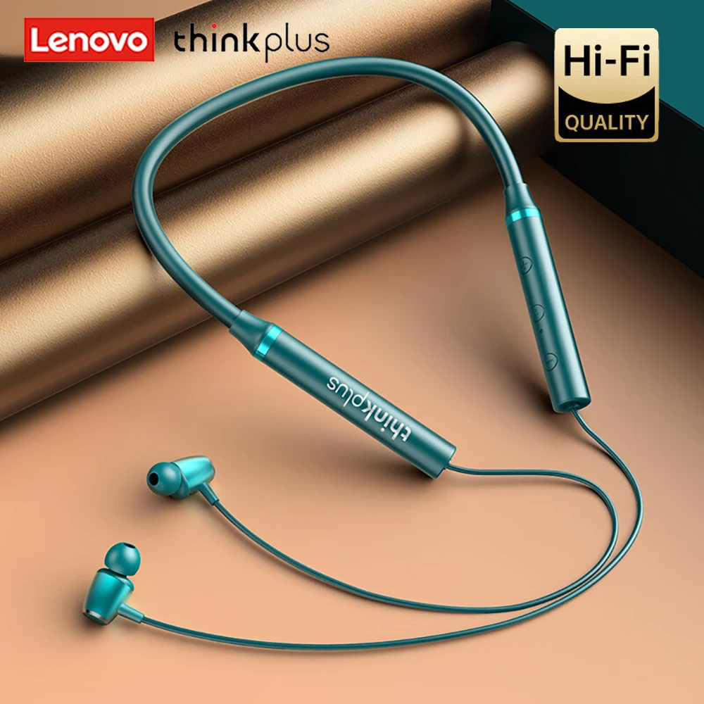 Lenovo-auriculares inalámbricos con Bluetooth 5,0, cascos magnéticos con banda para el cuello, deportivos, resistentes al agua IPX5, con micrófono con cancelación de ruido HE05X
