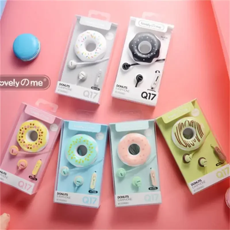 Auriculares intrauditivos con cable, divertidos auriculares Kawaii Donut disponibles en una variedad de colores como regalo para niñas escolares, 1 ud.