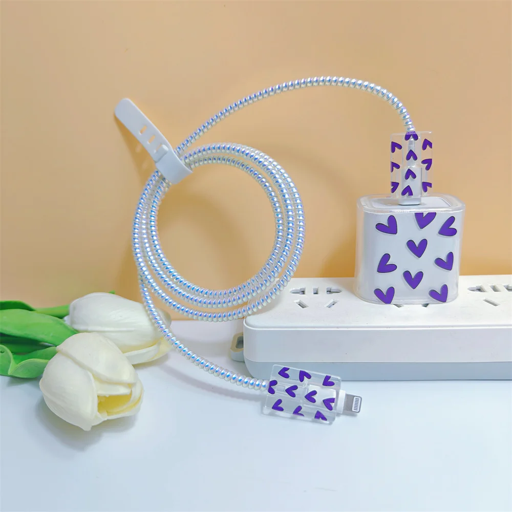 Funda púrpura con forma de corazón de amor para iphone, funda protectora Original para cargador de EE. UU. de 18/20W, organizador de cables, adaptador de línea de datos - imagen 2
