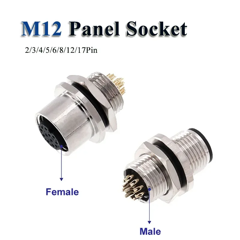 Conector de brida frontal/trasera de Panel M12 resistente al agua 2 3 4 5 6 8 12 17 pines enchufe soldadura PG9 M16 macho hembra enchufe tipo B/D - imagen 2