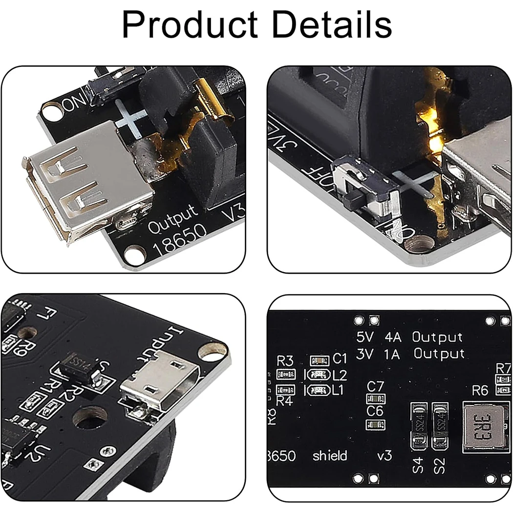 Soporte de batería 18650 con soporte de un solo compartimento USB 5V/2A 3V/1A V3 módulo de carga de batería para Raspberry Pi - imagen 4