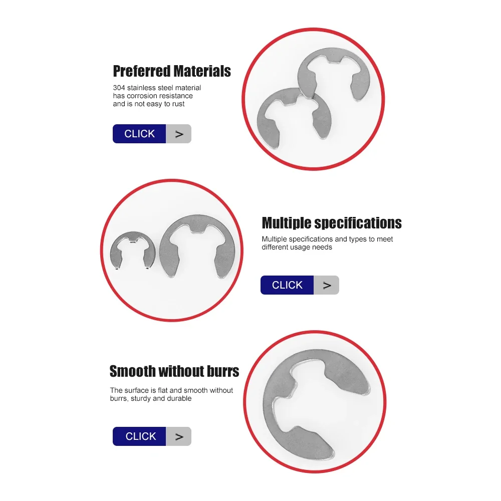 E Circlip Eje Anillo de retención externo Arandela de clip Juntas de clip de acero al carbono de acero inoxidable para espaciadores de sujetadores de eje - imagen 4