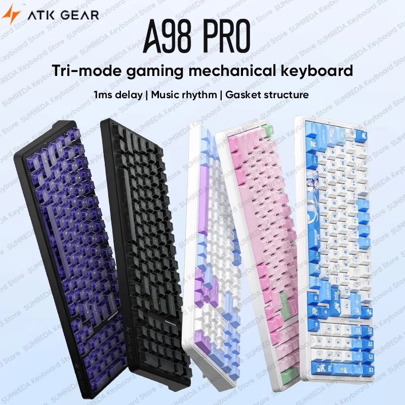 ATK A98 PRO Teclado mecánico inalámbrico 98% diseño Bluetooth 2,4G con cable ergonomía personalizado E-sport Gaming teclado de oficina regalos