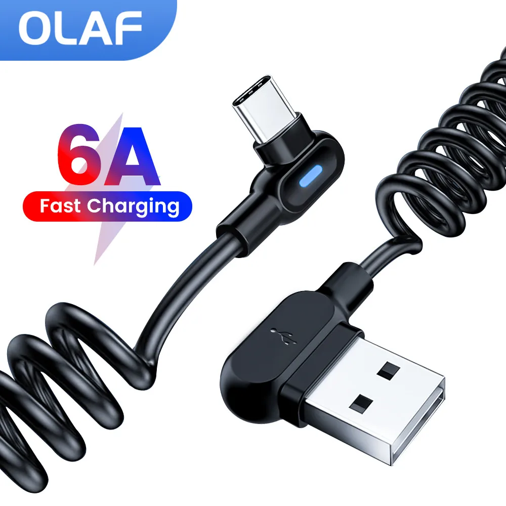 Cable tipo C con resorte telescópico 5A, cargador de teléfono para coche de carga rápida, Cable USB para Samsung, Xiaomi, Redmi, Cable USB C