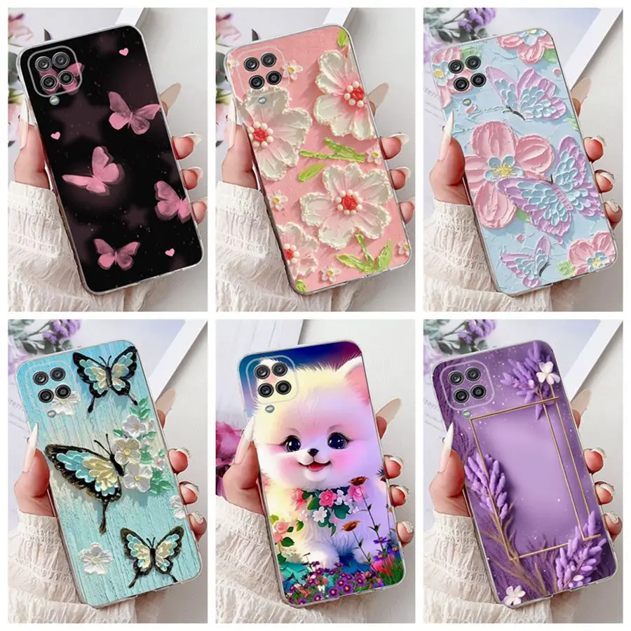 Para Samsung Galaxy A12 M12 F12 A32 4G 5G Funda mariposa flor suave silicona TPU teléfono Funda Shell para SamsungA12 A 32 bolsas de teléfono