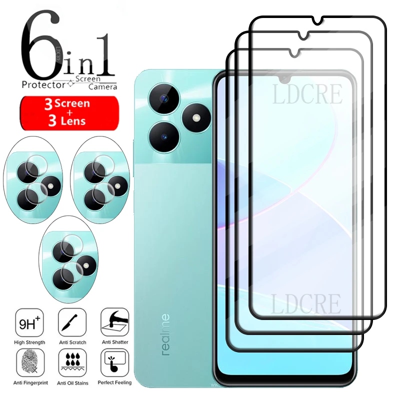 6 en 1 para OPPO Realme C51 vidrio para Realme C51 vidrio templado cubierta de pegamento completo 9H HD Protector de pantalla Realme C51 C 51 lente de vidrio - imagen 2