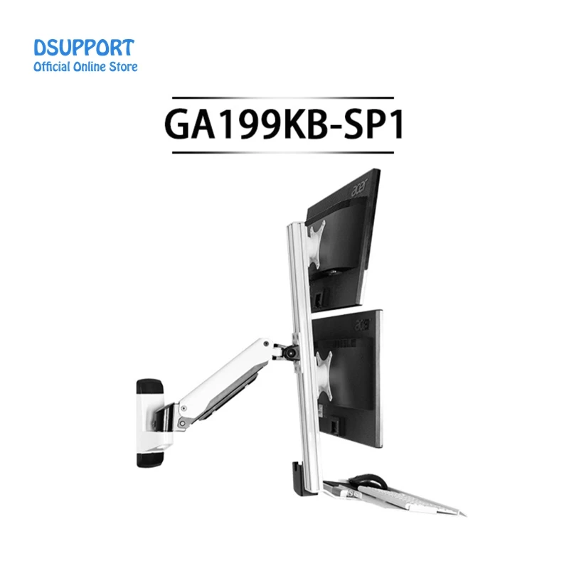 Soporte de pared de aluminio para Sit, estación de trabajo de 15-24 pulgadas, doble Monitor, brazo de puntal de Gas con bandeja de teclado, soporte giratorio LCD - imagen 5
