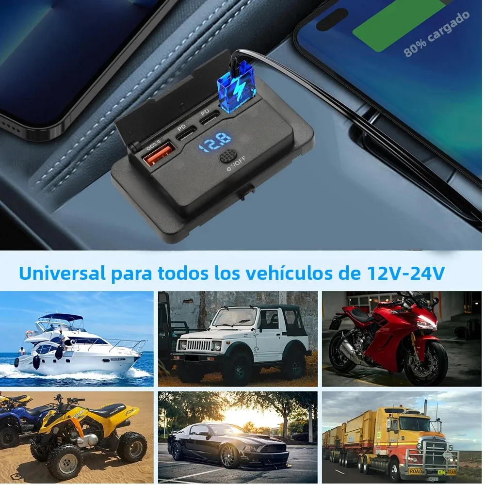 Enchufe USB RV de 2 a 4 puertos, 12V, 108W, USB Dual C 36W y puerto Dual QC 3,0 de 18W, accesorios para cargador de coche, autobús, RV y camión - imagen 4